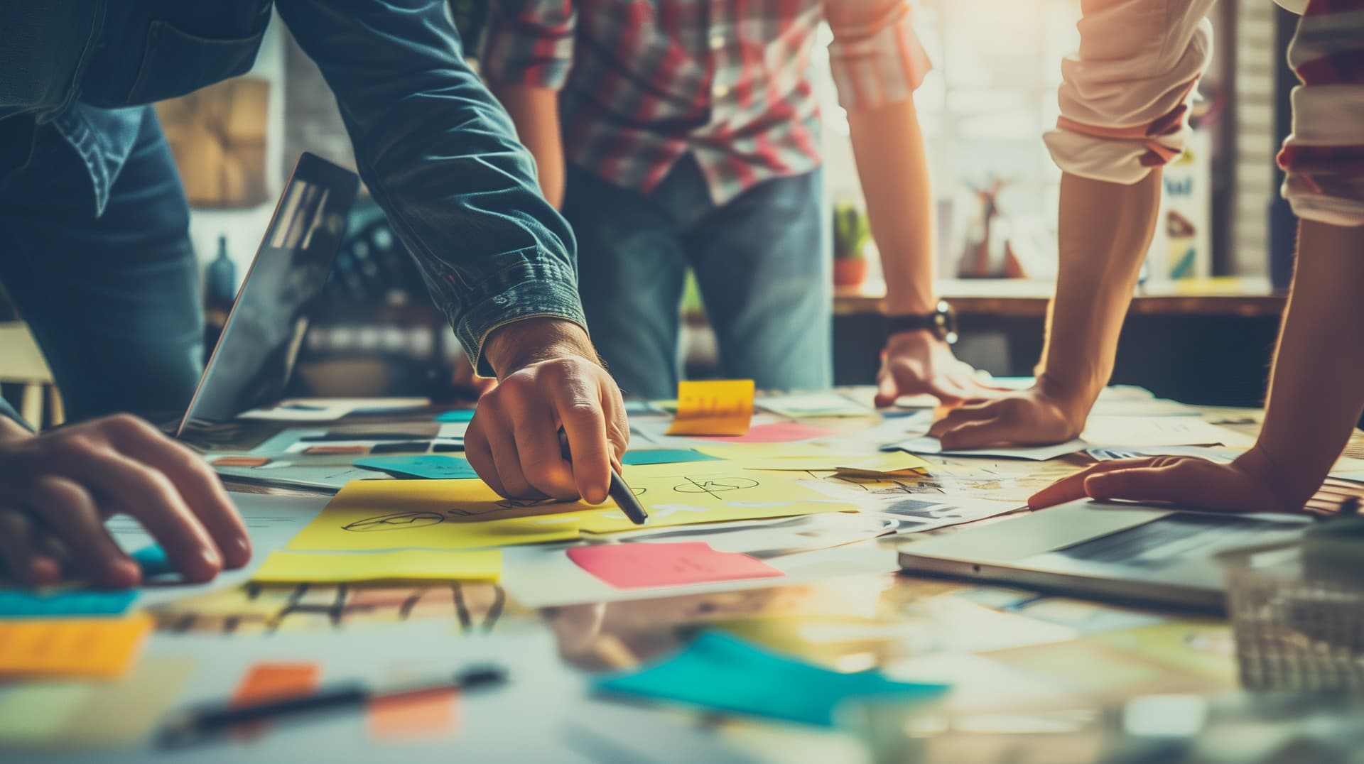 Content Marketing Strategie Workshop - Team entwickelt Content-Strategie für Pflegeeinrichtungen mit bunten Haftnotizen und kreativem Brainstorming