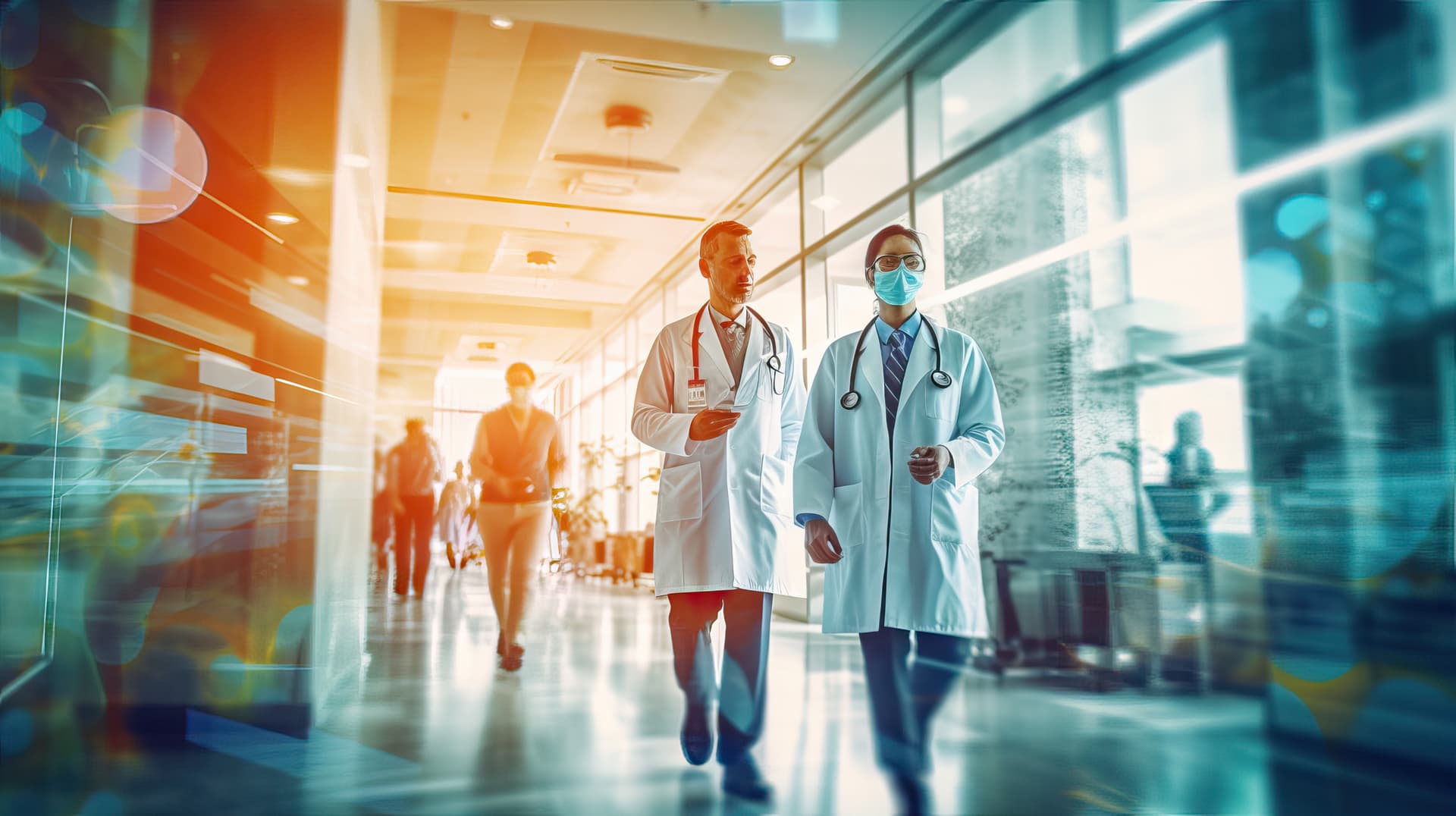 Klinikmarketing - Modernes Krankenhaus mit Ärzten im Flur, symbolisiert professionelle Patientenversorgung und strategisches Marketing