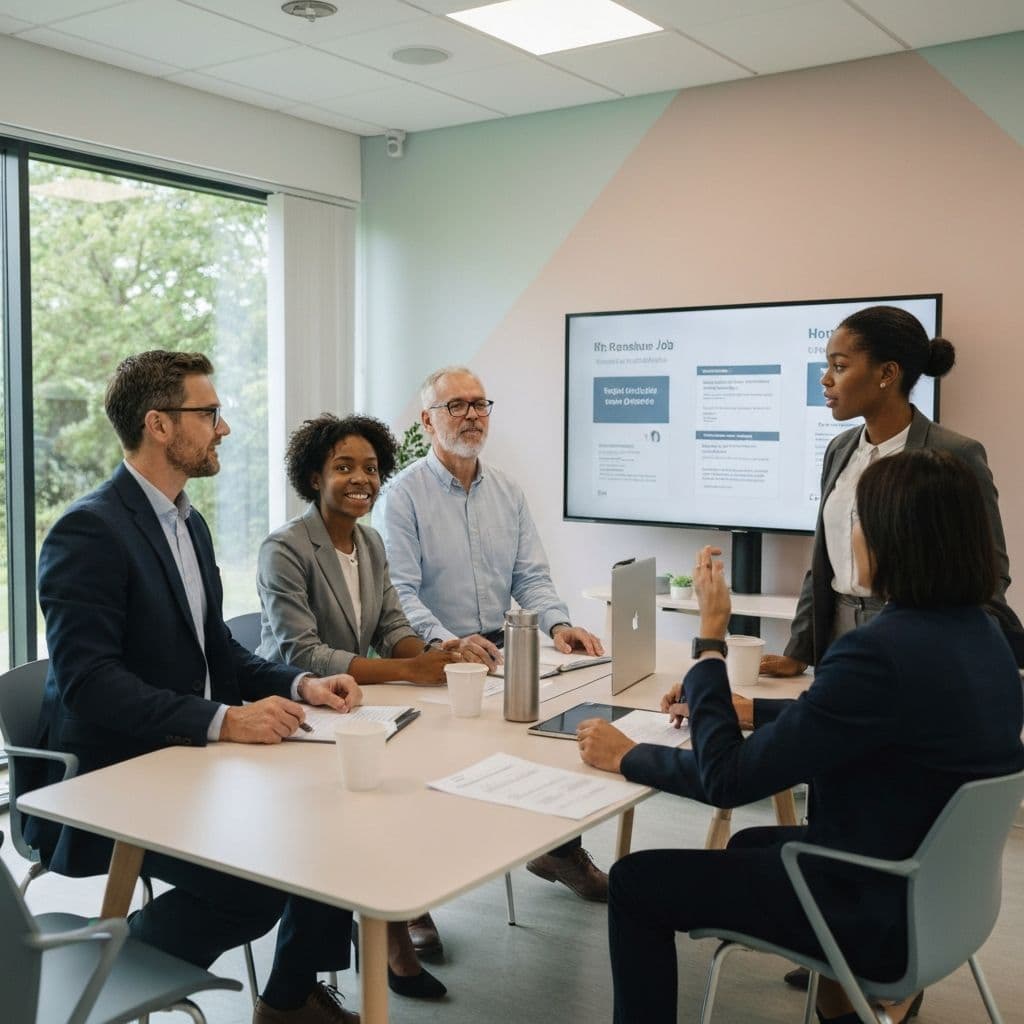 HR-Meeting zur Stellenausschreibung in moderner Pflegeeinrichtung